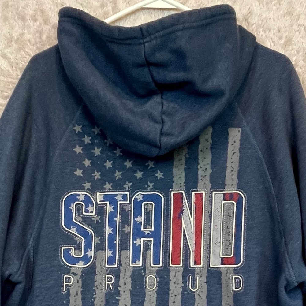 Buck Wear Blue Sweatshirt Hoodie Sz L STAND PROUD USA Flag - Picture 8 of 14